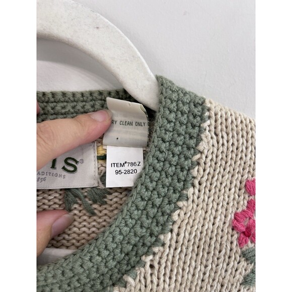 Vintage Orvis Womens Sweater Small Beige Cardigan Chunky Knit Floral Embroidery - Picture 12 of 16